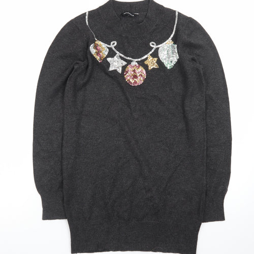 Peacocks Women’s Grey Sequin Christmas High Neck Jumper Size 8