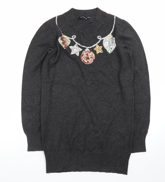 Peacocks Women’s Grey Sequin Christmas High Neck Jumper Size 8