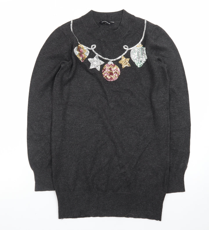 Peacocks Women’s Grey Sequin Christmas High Neck Jumper Size 8
