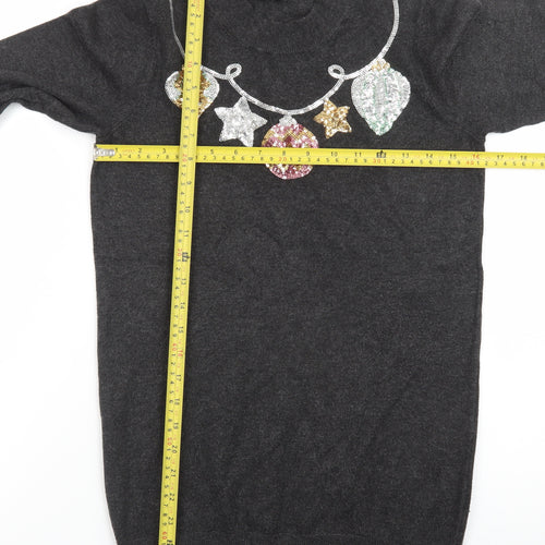 Peacocks Women’s Grey Sequin Christmas High Neck Jumper Size 8