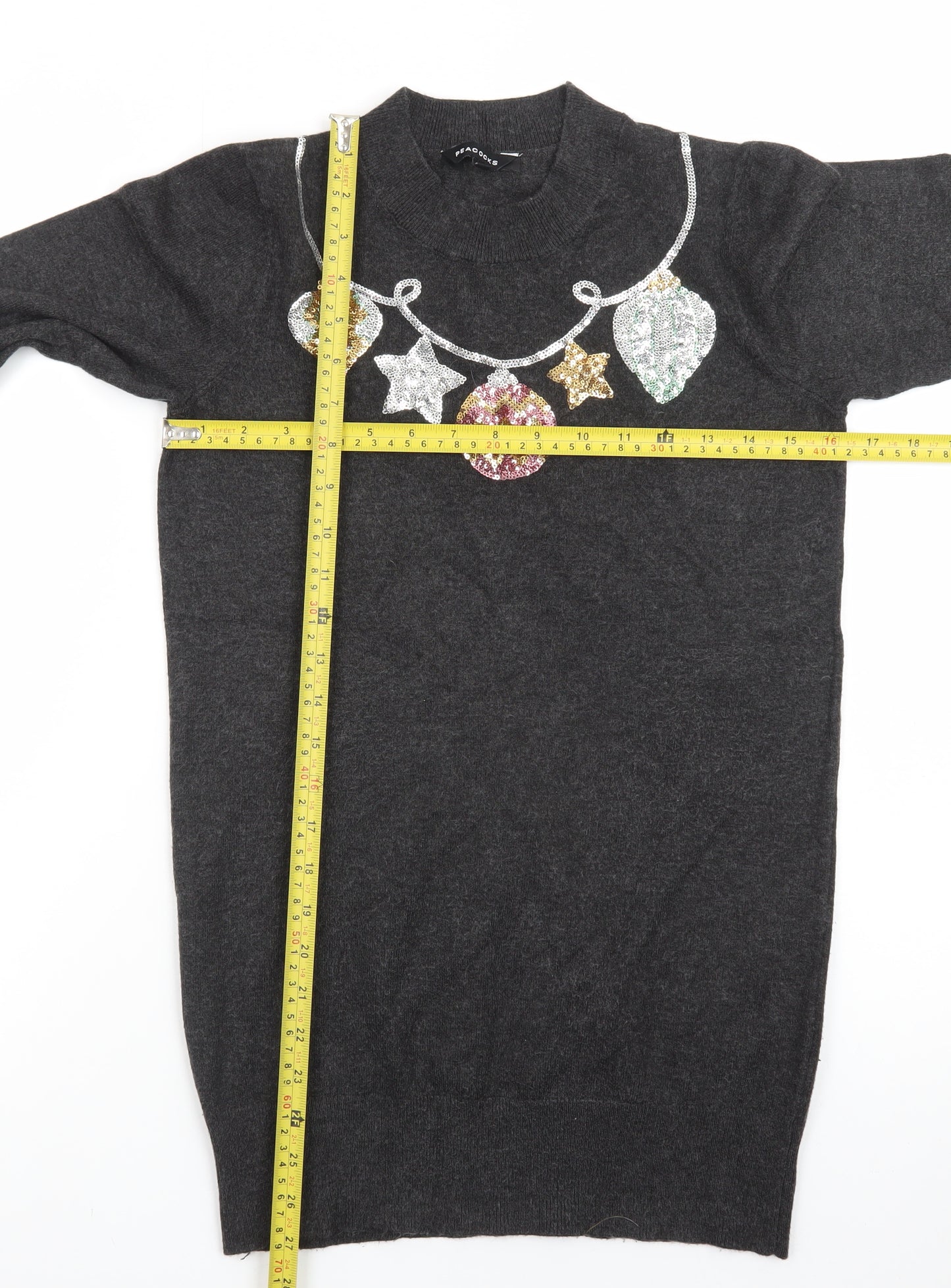 Peacocks Women’s Grey Sequin Christmas High Neck Jumper Size 8