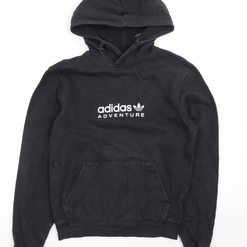 adidas Men Black XS Pullover Hoodie Adventure Logo Fleece Sweatshirt