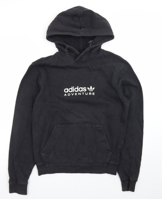 adidas Men Black XS Pullover Hoodie Adventure Logo Fleece Sweatshirt