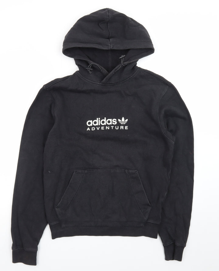 adidas Men Black XS Pullover Hoodie Adventure Logo Fleece Sweatshirt