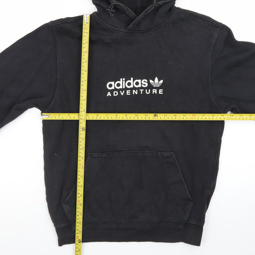 adidas Men Black XS Pullover Hoodie Adventure Logo Fleece Sweatshirt