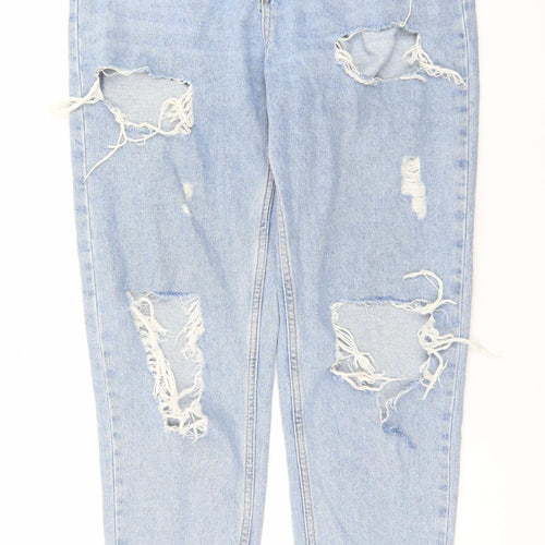 Primark Women’s Blue Distressed Mom Jeans Size 10 High Rise Denim
