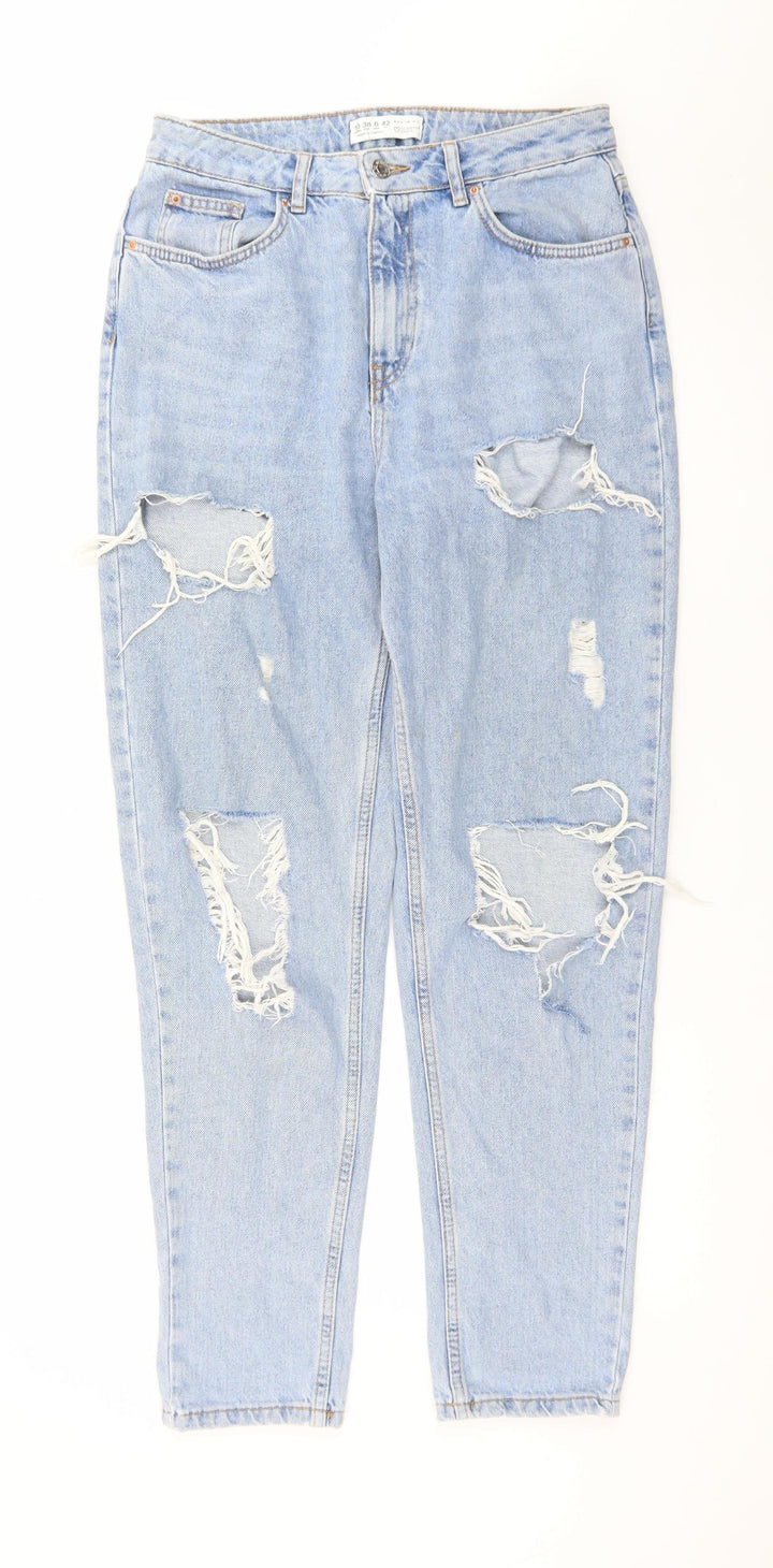 Primark Women’s Blue Distressed Mom Jeans Size 10 High Rise Denim