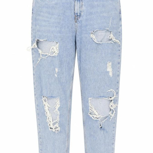 Primark Women’s Blue Distressed Mom Jeans Size 10 High Rise Denim