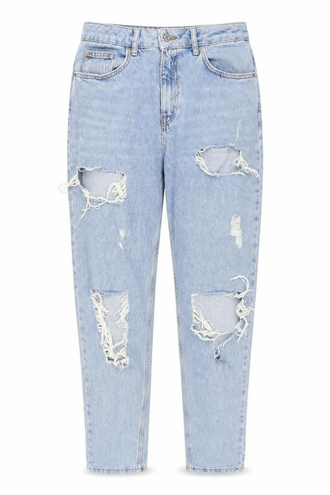 Primark Women’s Blue Distressed Mom Jeans Size 10 High Rise Denim