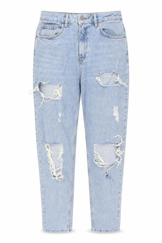 Primark Women’s Blue Distressed Mom Jeans Size 10 High Rise Denim