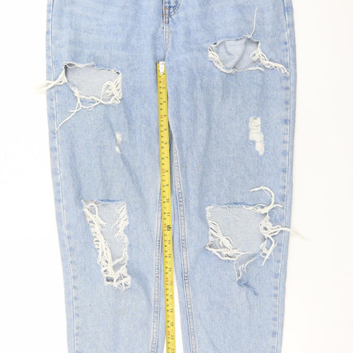 Primark Women’s Blue Distressed Mom Jeans Size 10 High Rise Denim
