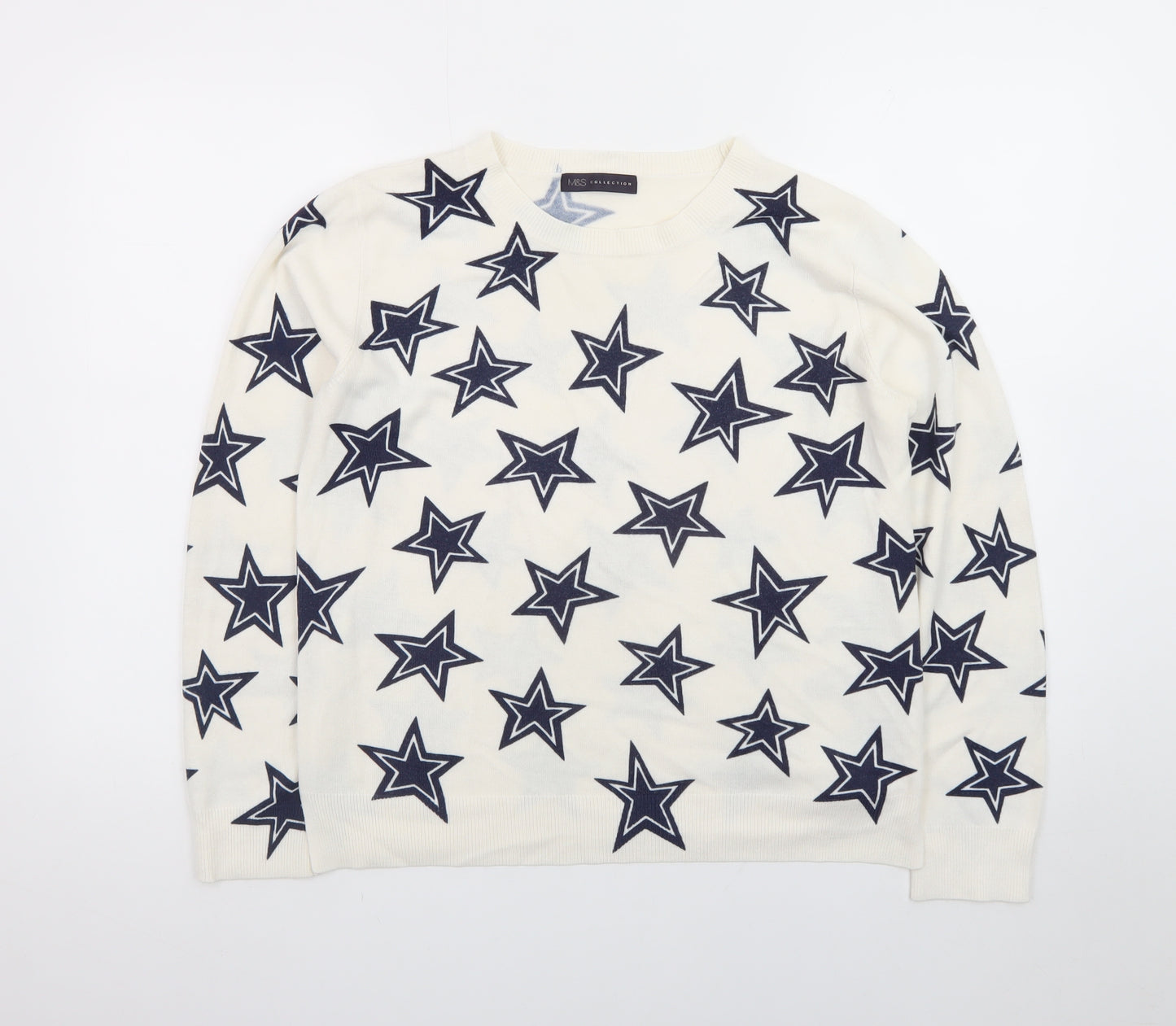 Marks and Spencer Women’s Ivory Star Print Crew Neck Jumper Size 14