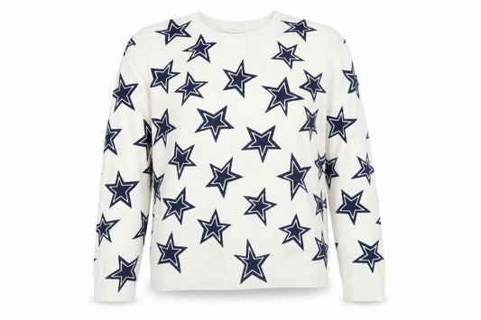 Front view of Marks & Spencer Women’s Ivory Star Print Crew Neck Jumper, size UK 14
