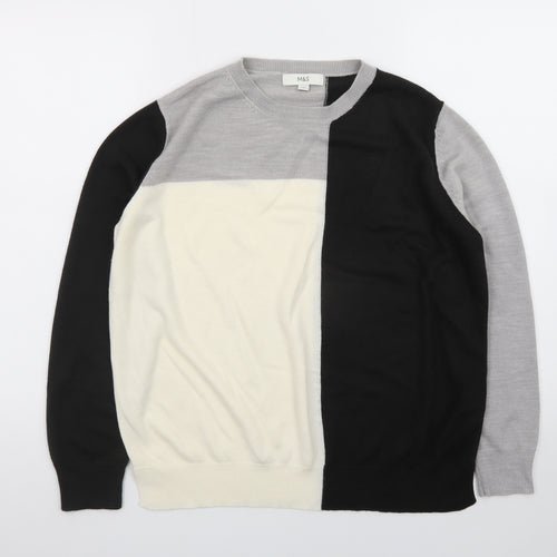 Marks and Spencer Women's Colour Block Knit Jumper Size 12 Black Grey Ivory