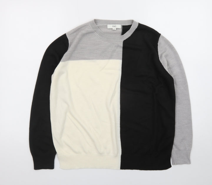 Marks and Spencer Women's Colour Block Knit Jumper Size 12 Black Grey Ivory