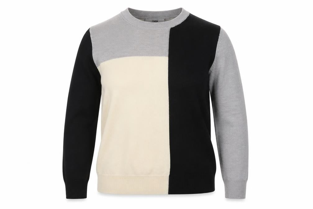 Marks and Spencer Women's Colour Block Knit Jumper Size 12 Black Grey Ivory