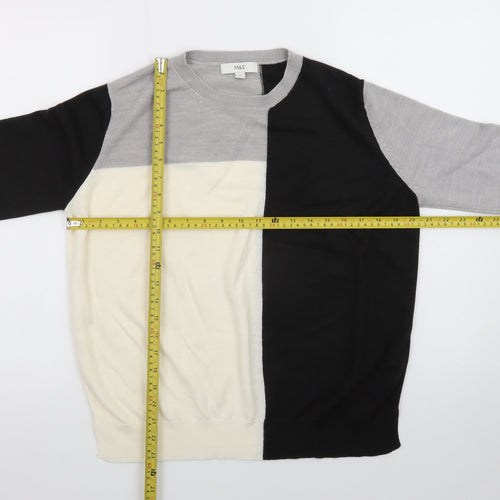 Marks and Spencer Women's Colour Block Knit Jumper Size 12 Black Grey Ivory