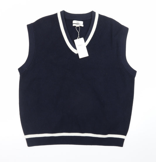Marks and Spencer Men's Blue Cotton Blend V-Neck Sleeveless Jumper Vest XL