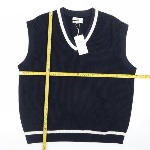 Marks and Spencer Men's Blue Cotton Blend V-Neck Sleeveless Jumper Vest XL