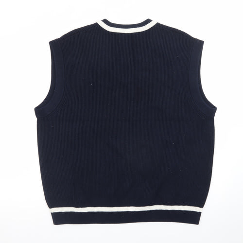Marks and Spencer Men's Blue Cotton Blend V-Neck Sleeveless Jumper Vest XL