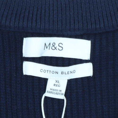 Marks and Spencer Men's Blue Cotton Blend V-Neck Sleeveless Jumper Vest XL