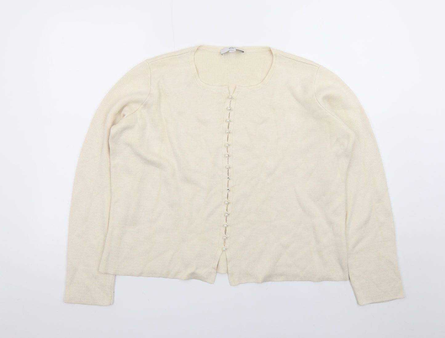 Marks and Spencer Women Beige Large Button Knit Cardigan