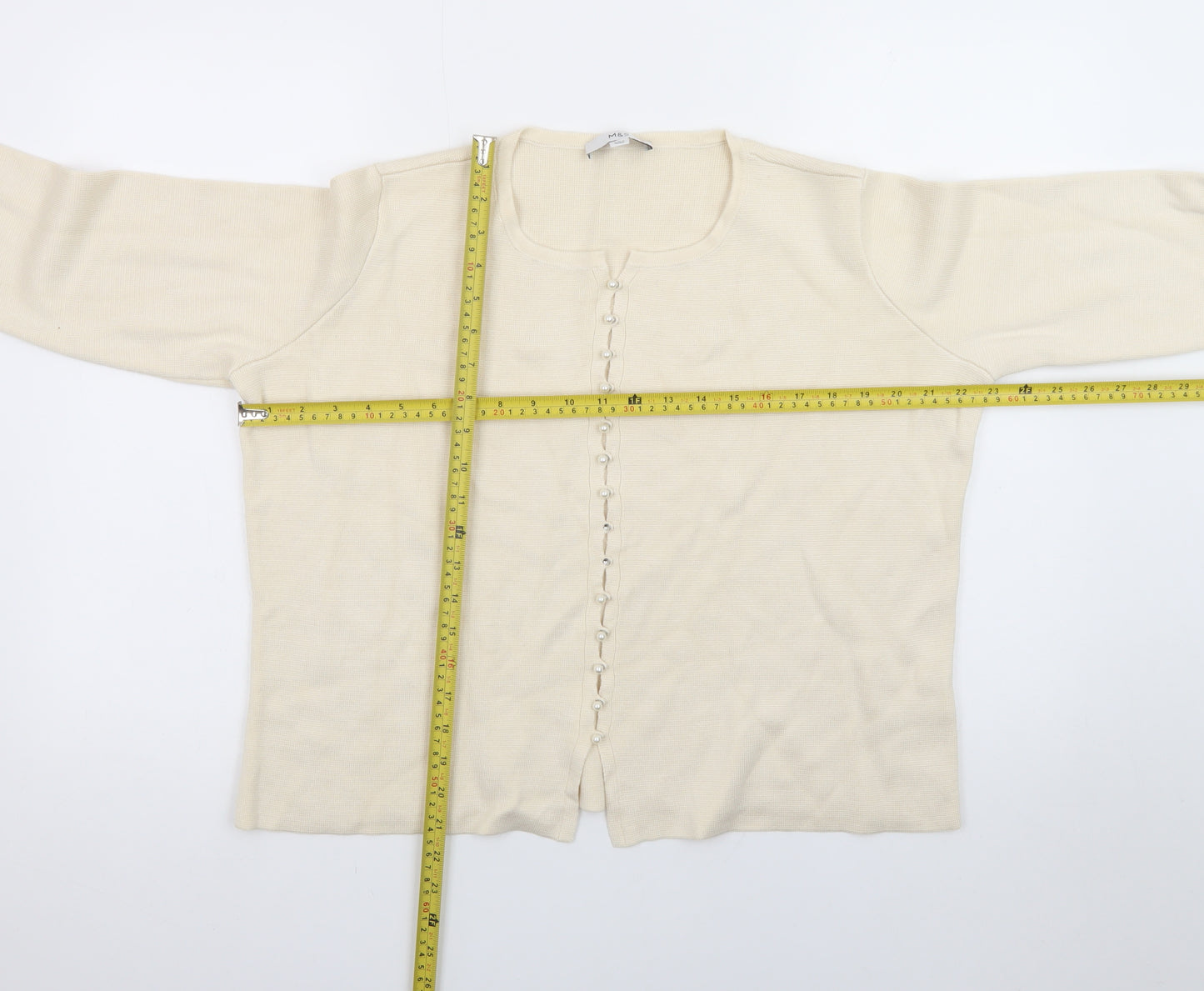 Marks and Spencer Women Beige Large Button Knit Cardigan