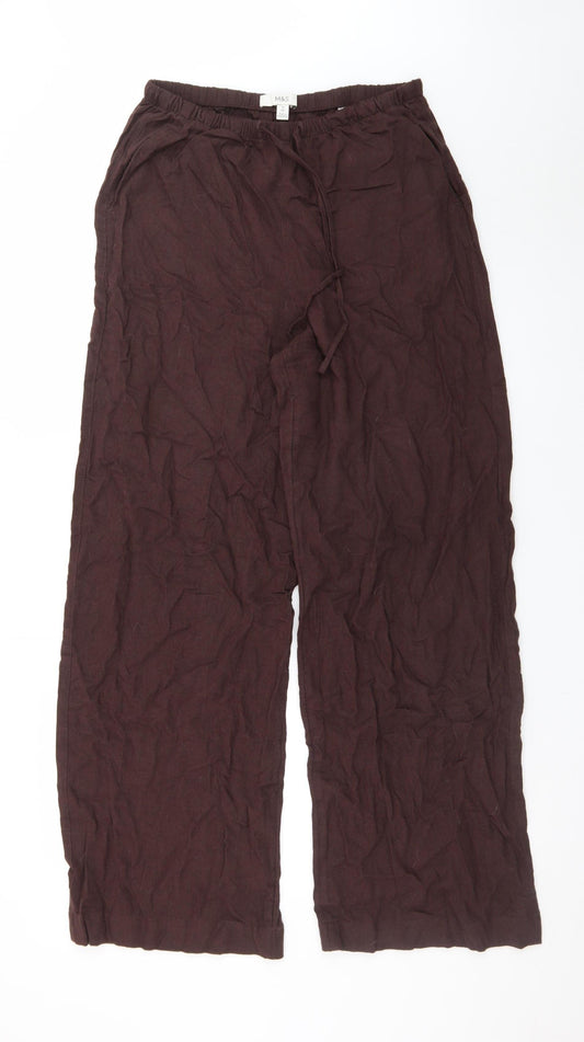 Marks and Spencer Women’s Brown Linen Blend Wide-Leg Trousers Size 10