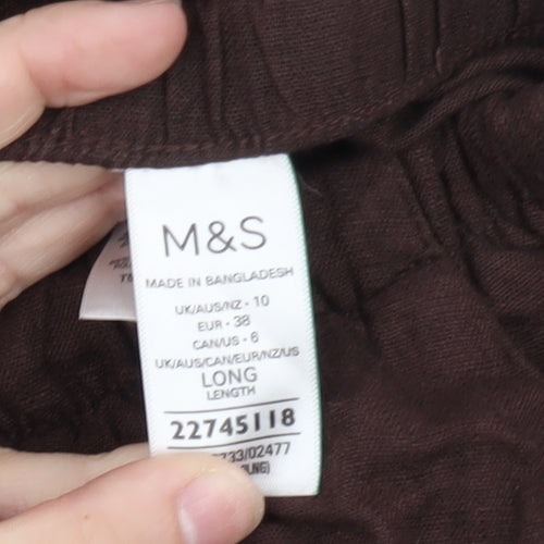 Marks and Spencer Women’s Brown Linen Blend Wide-Leg Trousers Size 10