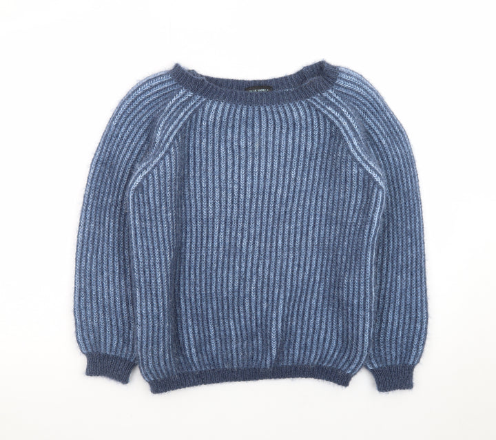 Blue Vanilla Women's Blue Chunky Knit Crew Neck Pullover Jumper One Size