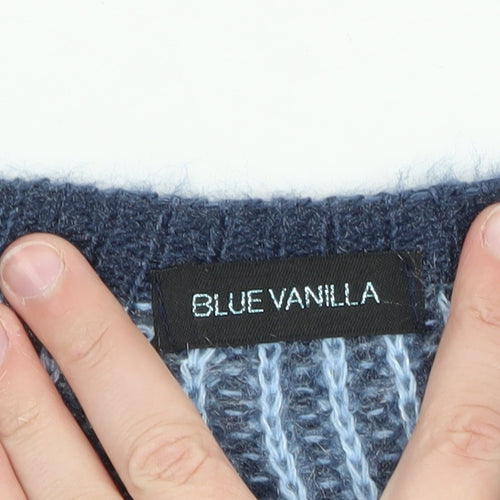 Blue Vanilla Women's Blue Chunky Knit Crew Neck Pullover Jumper One Size