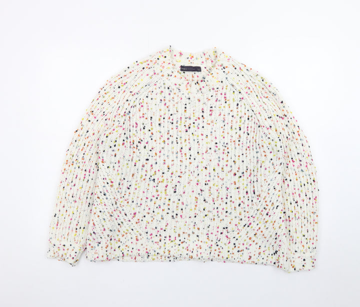Marks and Spencer Women's Cream Multicoloured Speckled Knit Jumper Size M