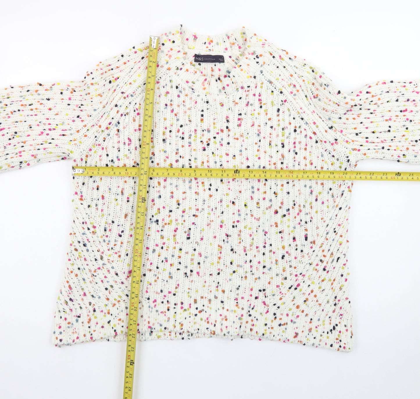 Marks and Spencer Women's Cream Multicoloured Speckled Knit Jumper Size M