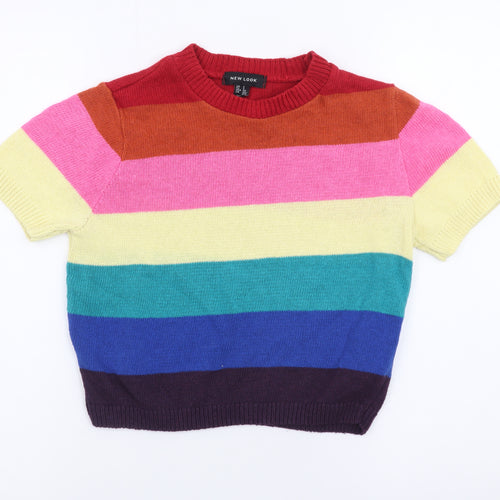 New Look Women Multicoloured Stripe Short Sleeve Knit Jumper Size S