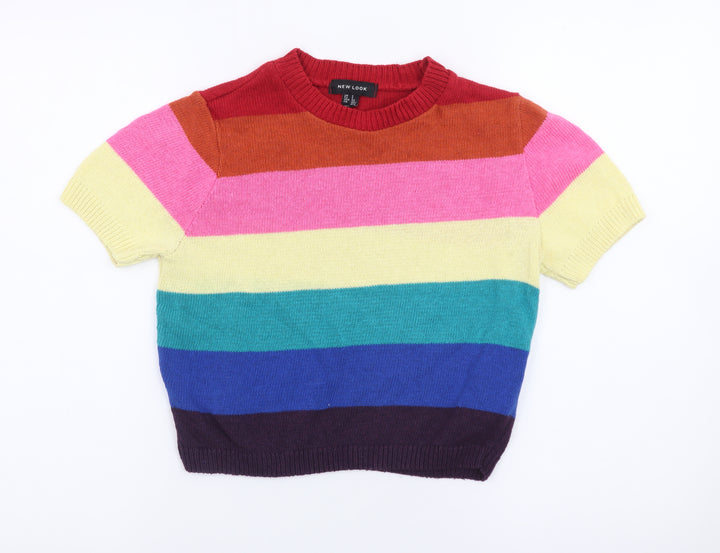 New Look Women Multicoloured Stripe Short Sleeve Knit Jumper Size S