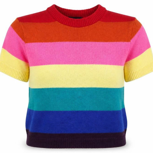 New Look Women Multicoloured Stripe Short Sleeve Knit Jumper Size S