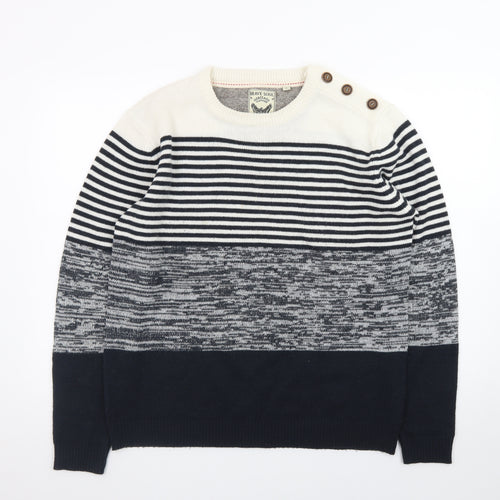 Brave Soul Men's Blue Striped Knit Crew Neck Pullover Jumper Size L