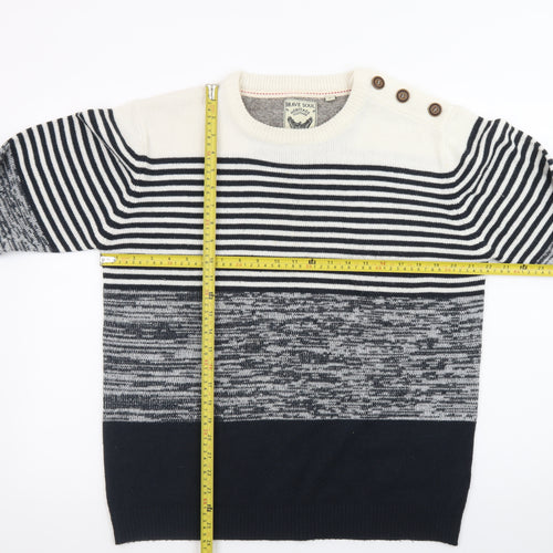 Brave Soul Men's Blue Striped Knit Crew Neck Pullover Jumper Size L