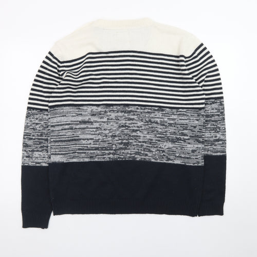 Brave Soul Men's Blue Striped Knit Crew Neck Pullover Jumper Size L