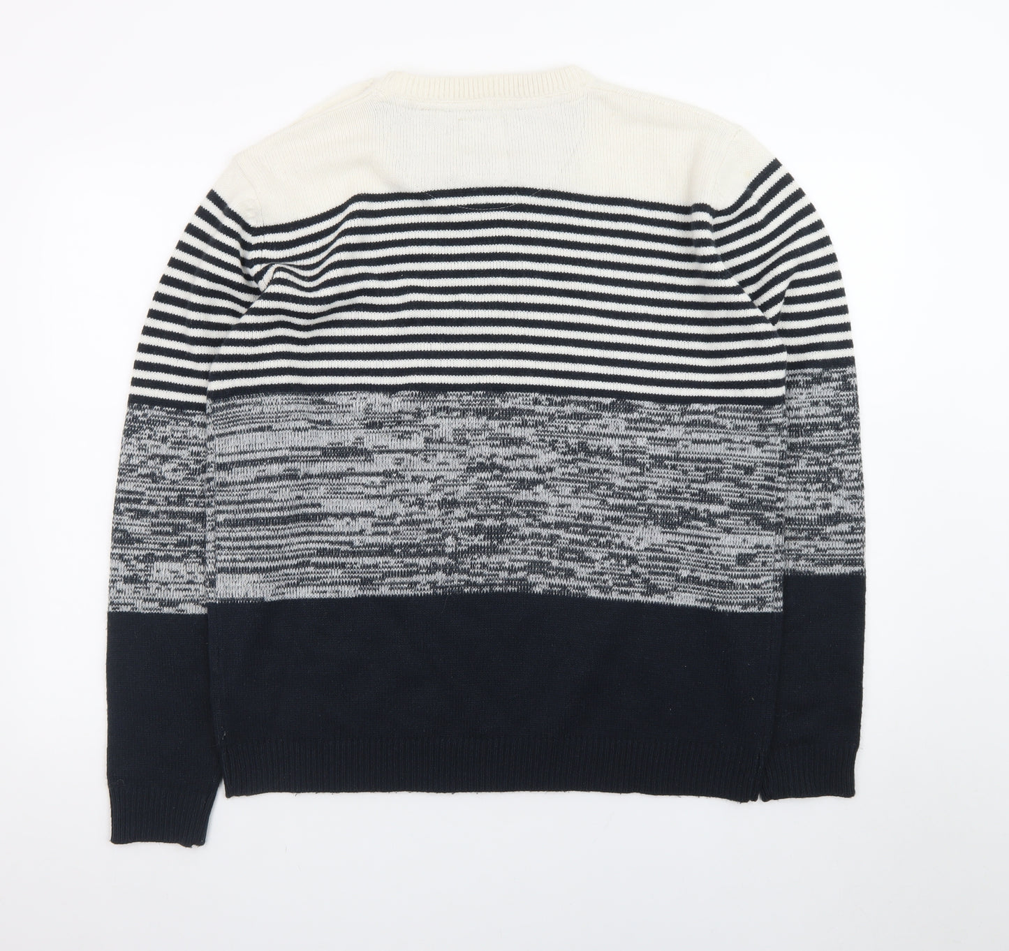 Brave Soul Men's Blue Striped Knit Crew Neck Pullover Jumper Size L