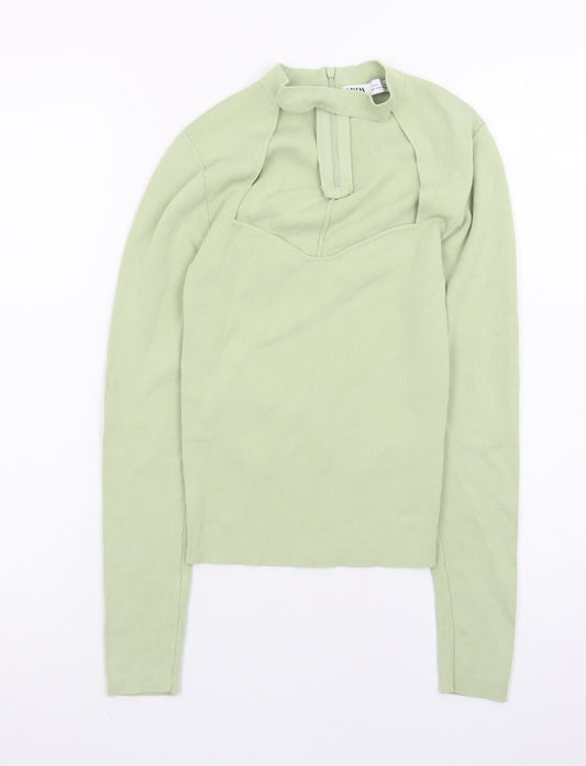 Zara Women’s Green High Neck Long Sleeve Slim Knit Jumper Size 8