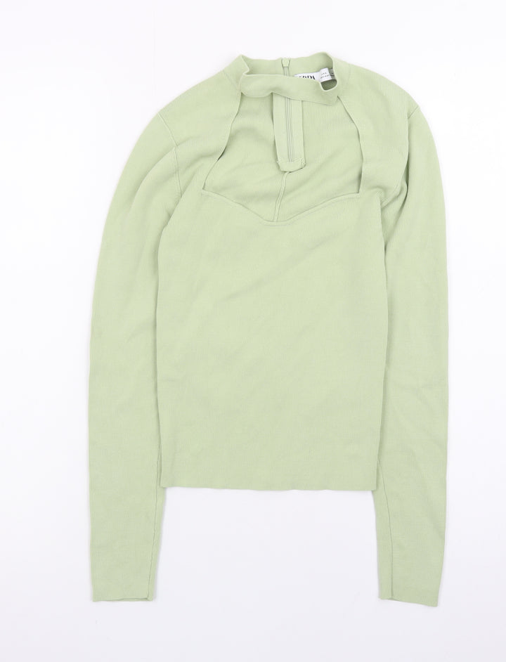 Zara Women’s Green High Neck Long Sleeve Slim Knit Jumper Size 8