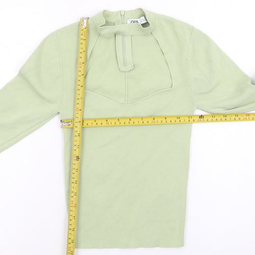 Zara Women’s Green High Neck Long Sleeve Slim Knit Jumper Size 8