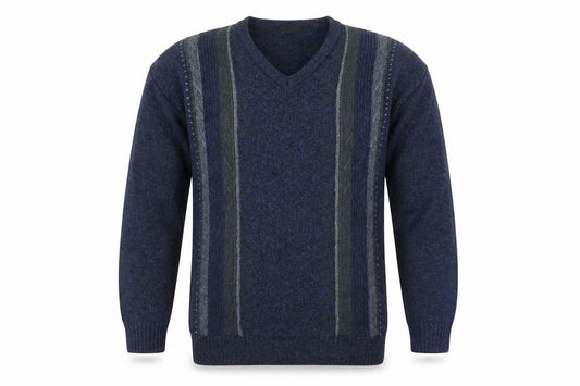Front view of BHS Men's Blue Wool Blend V-Neck jumper, size L