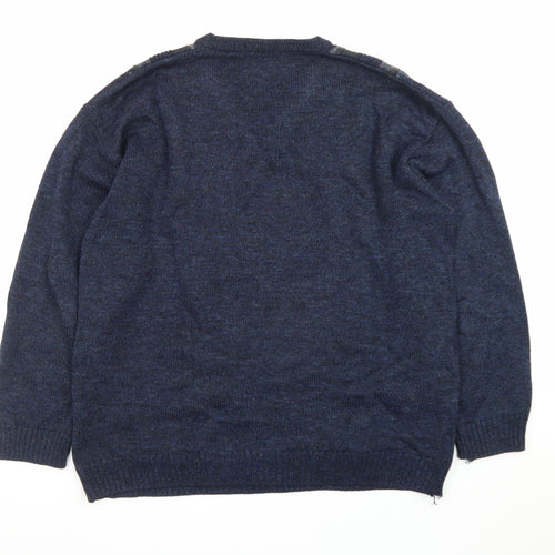 BHS Men's Blue Wool Blend V-Neck Pullover Jumper Size L