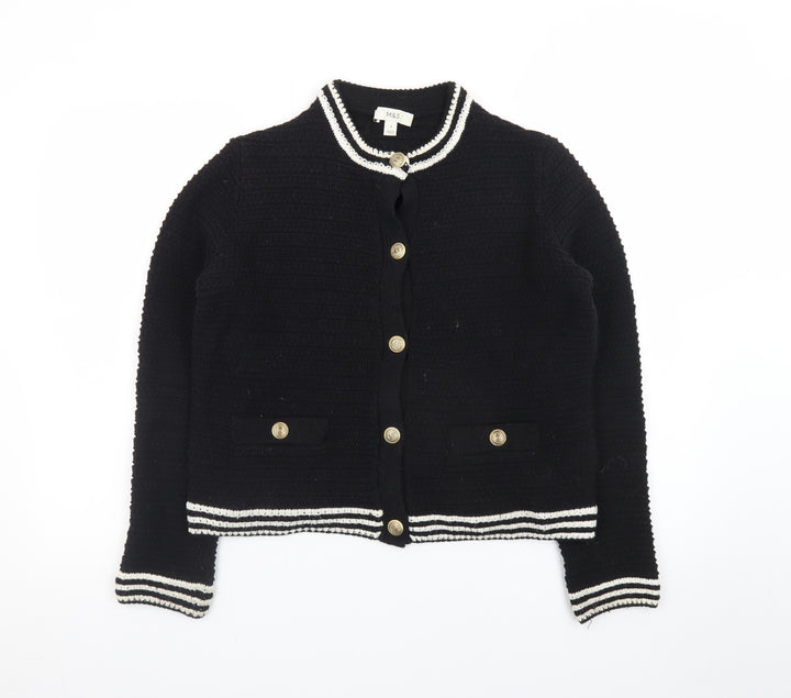 Marks and Spencer Women's Black Cardigan Small Knit Gold Buttons