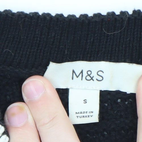 Marks and Spencer Women's Black Cardigan Small Knit Gold Buttons