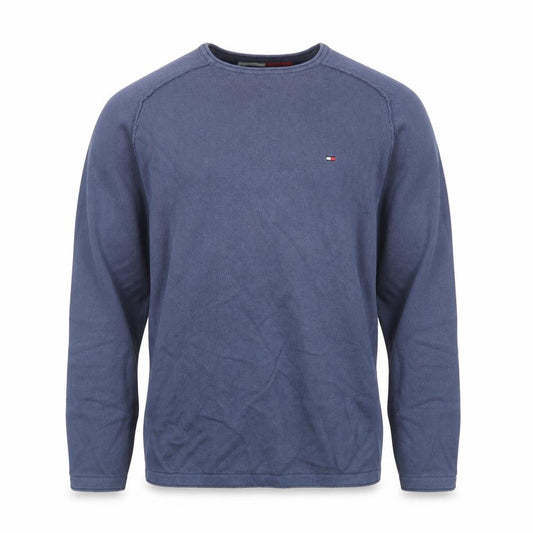 Front view of Tommy Hilfiger Men's Blue Cotton Crew Neck jumper, size S