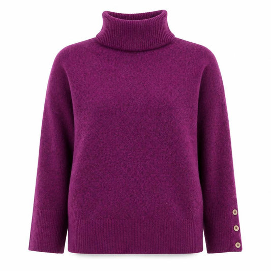 Front view of White Stuff Women Purple Roll Neck Wool Blend Jumper, size 10