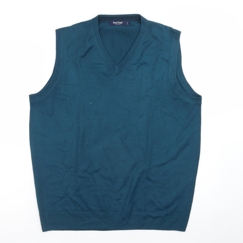 James Pringle Men's Blue Sleeveless V-Neck Knit Vest M